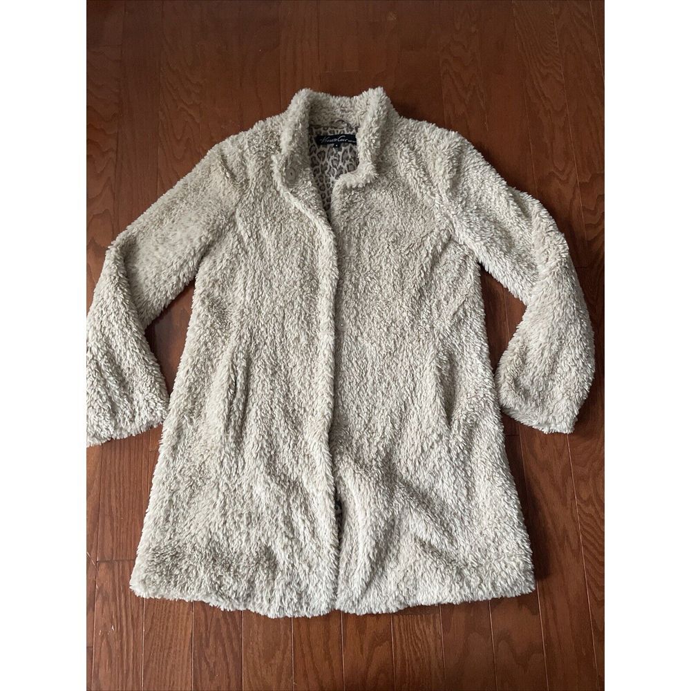Kenneth Cole Mid Length Faux Fur Coat Jacket Women's Size S Beige Tan